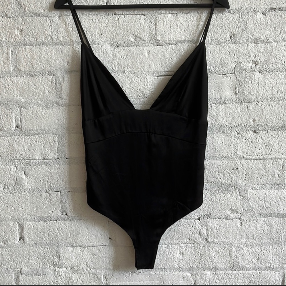 For Love And Lemons Black Satin Bodysuit